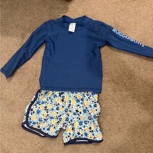 Rugged Boys Blue Rash Guard Set with Floral Shorts